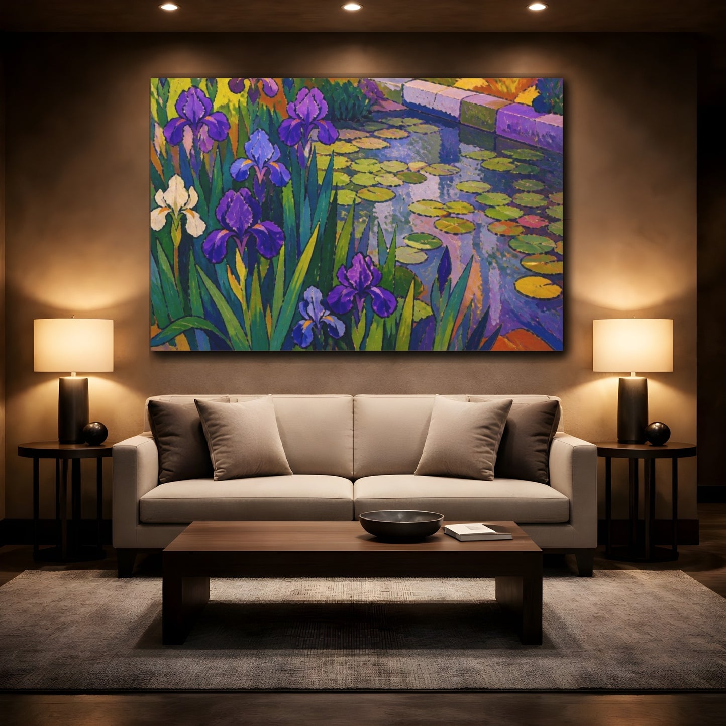 Mockup 2. Nature's Purple Irises shown as canvas print