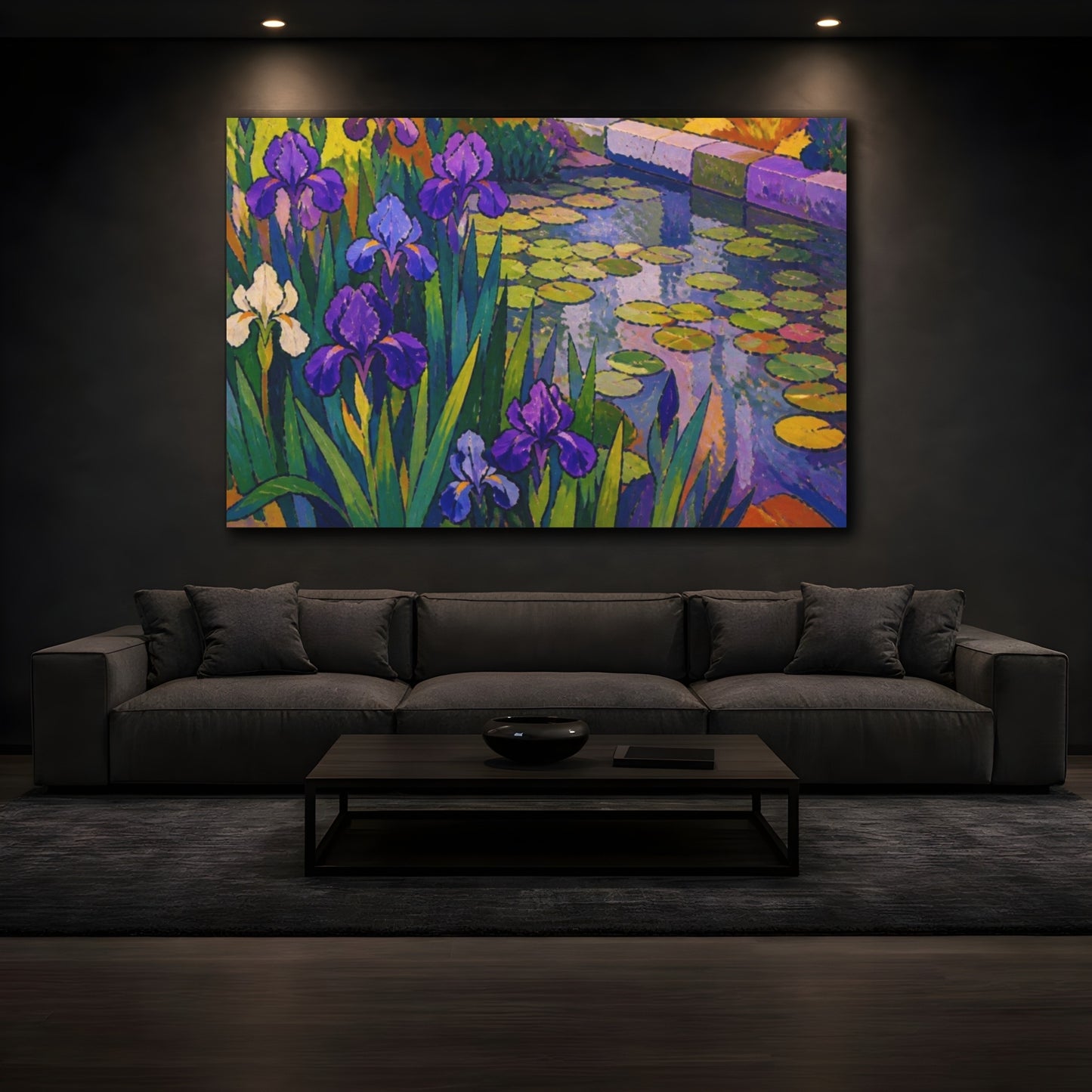 Mockup 3. Nature's Purple Irises shown as canvas print