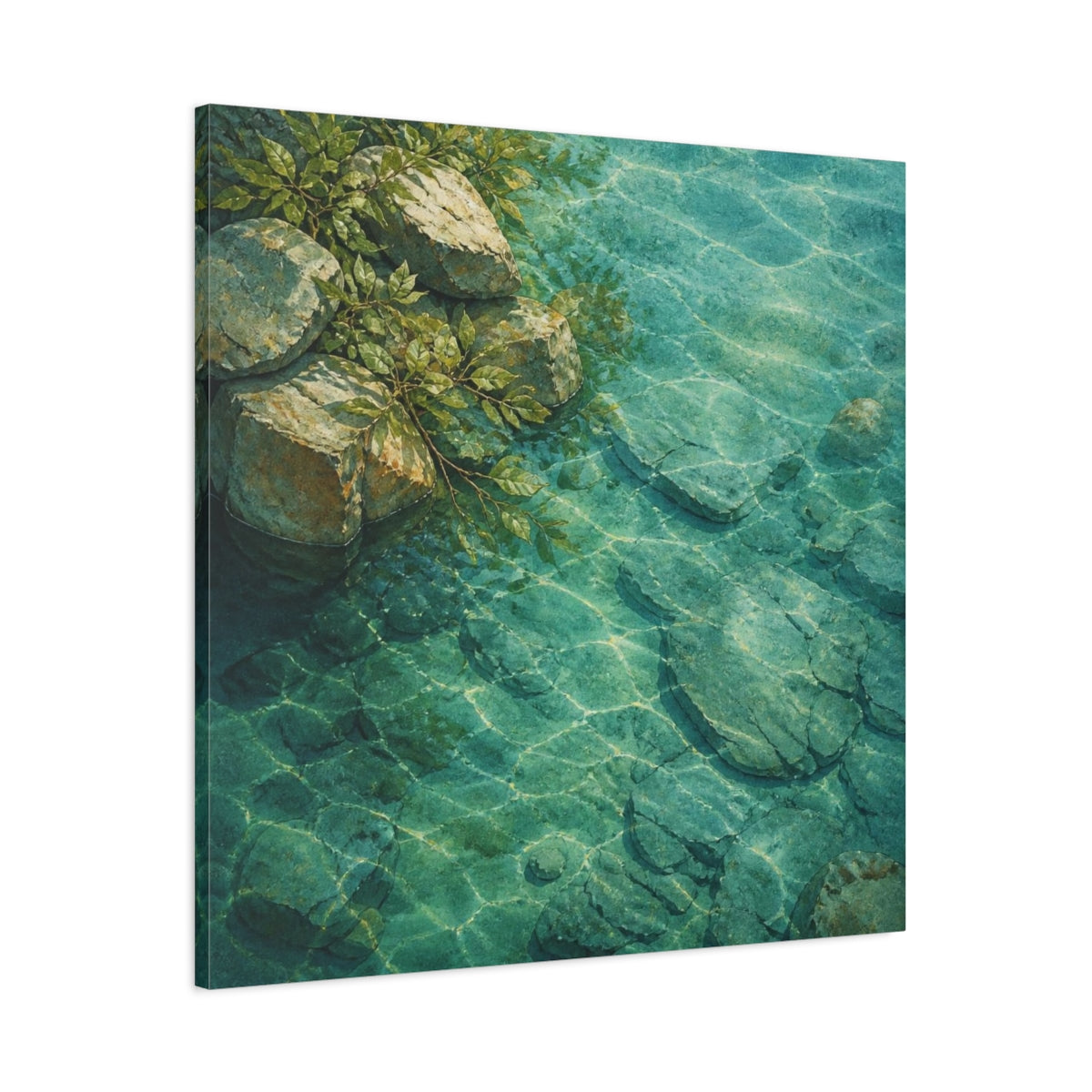 Main Mockup. Nature's River Rocks shown as canvas print