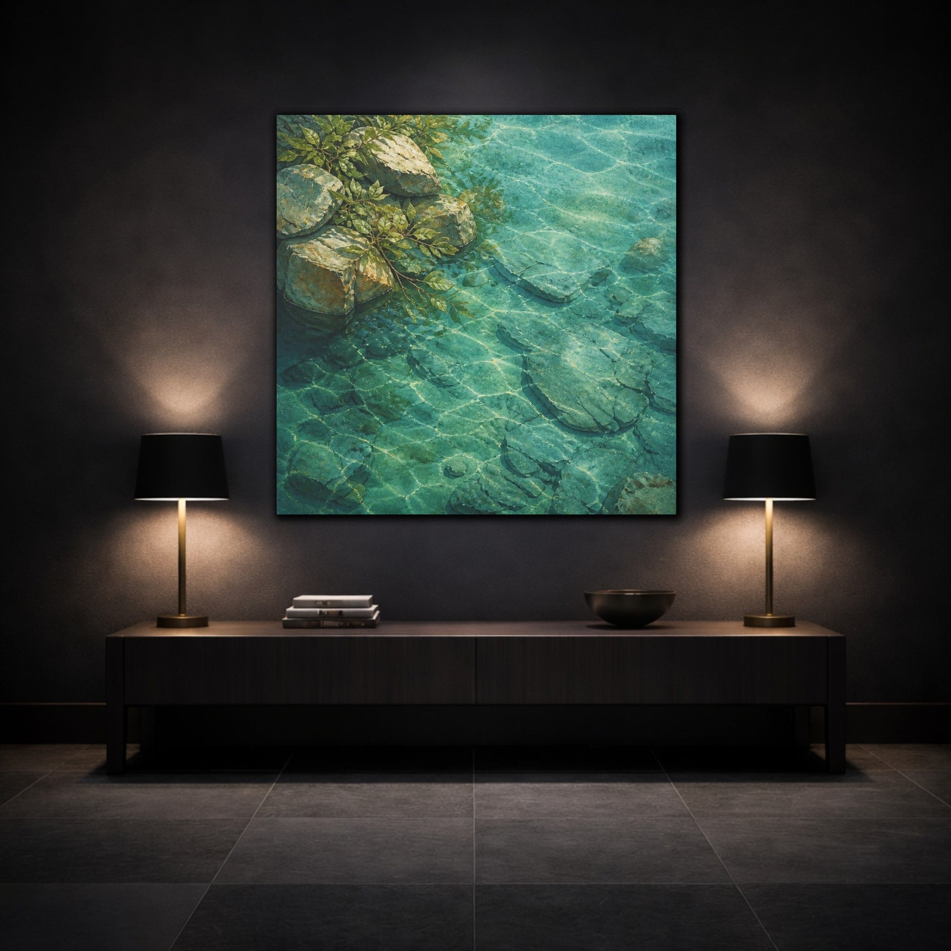 Mockup 3. Nature's River Rocks shown as canvas print