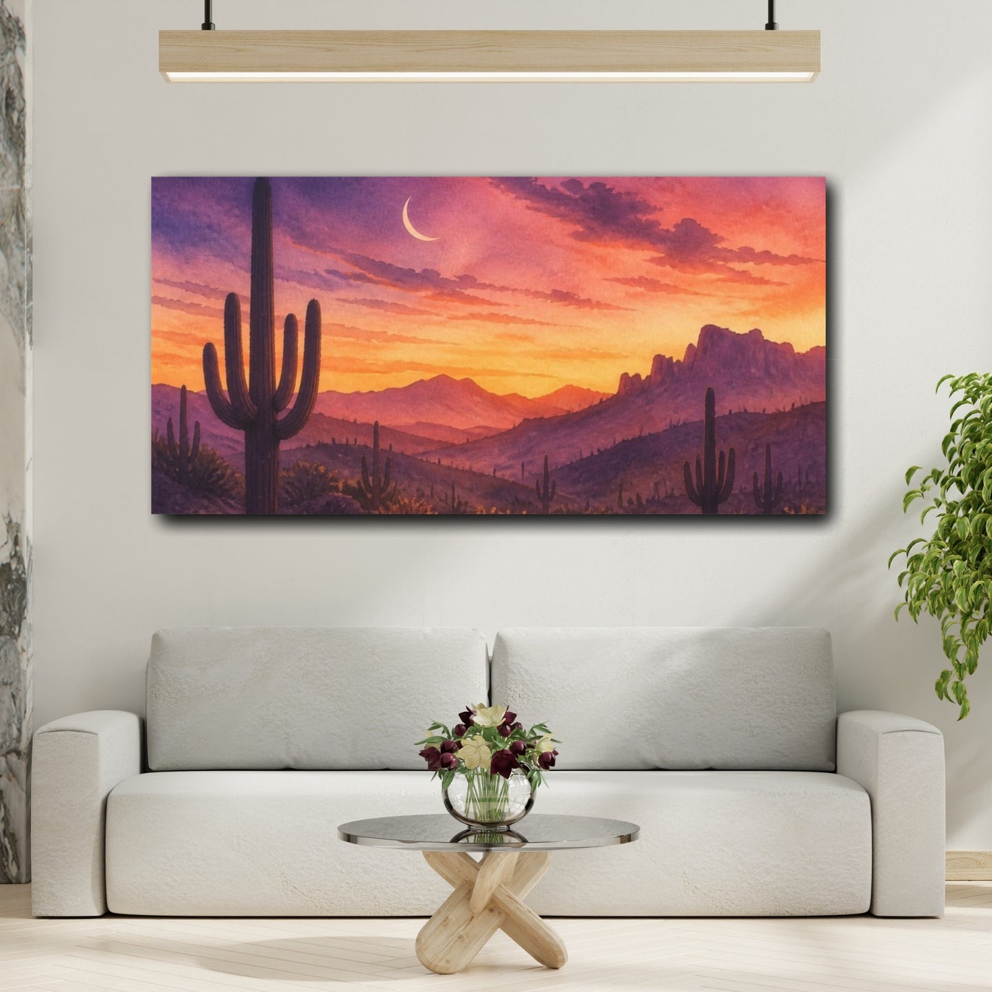 Mockup 2. Nature's Saguaro Sunset shown as canvas print