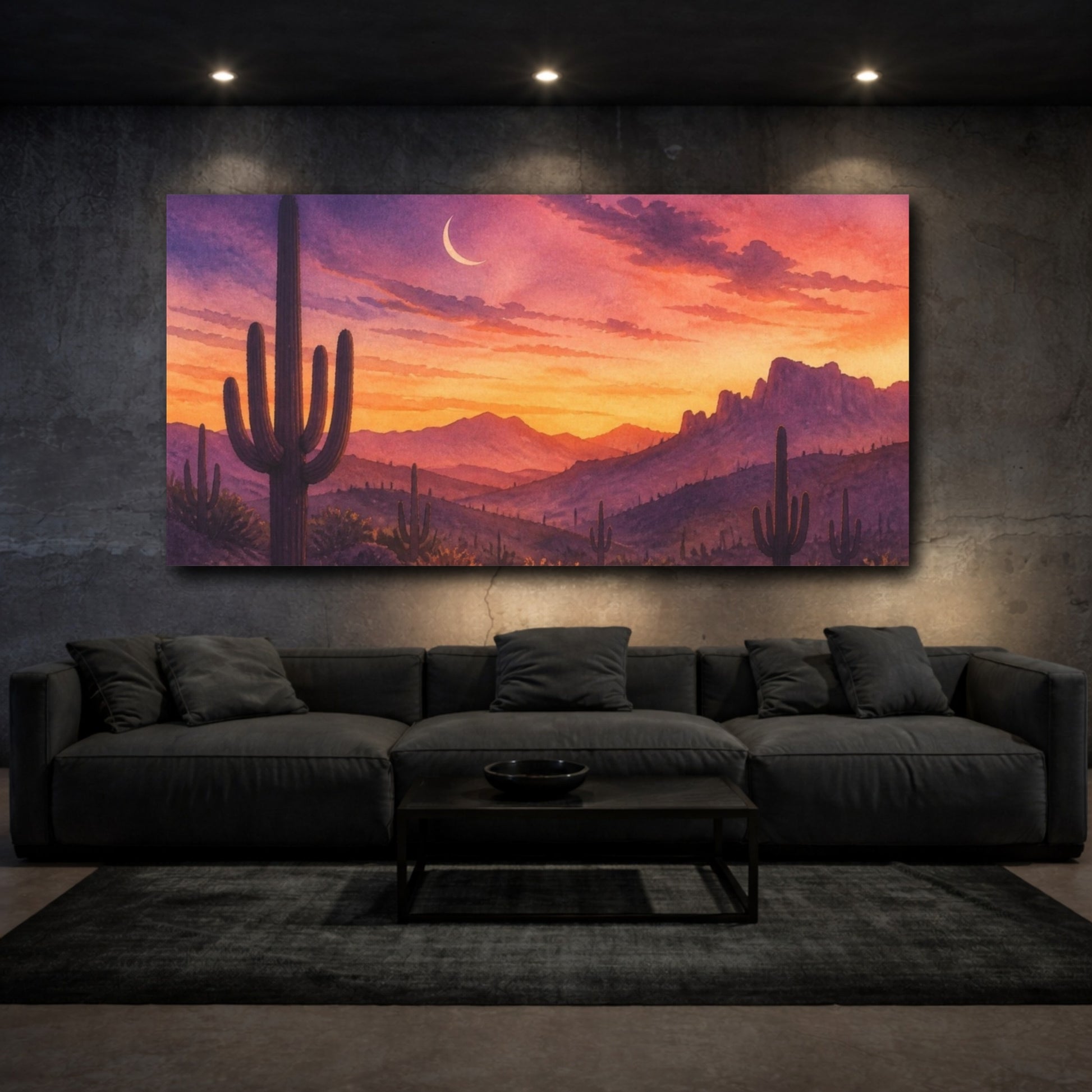 Mockup 3. Nature's Saguaro Sunset shown as canvas print