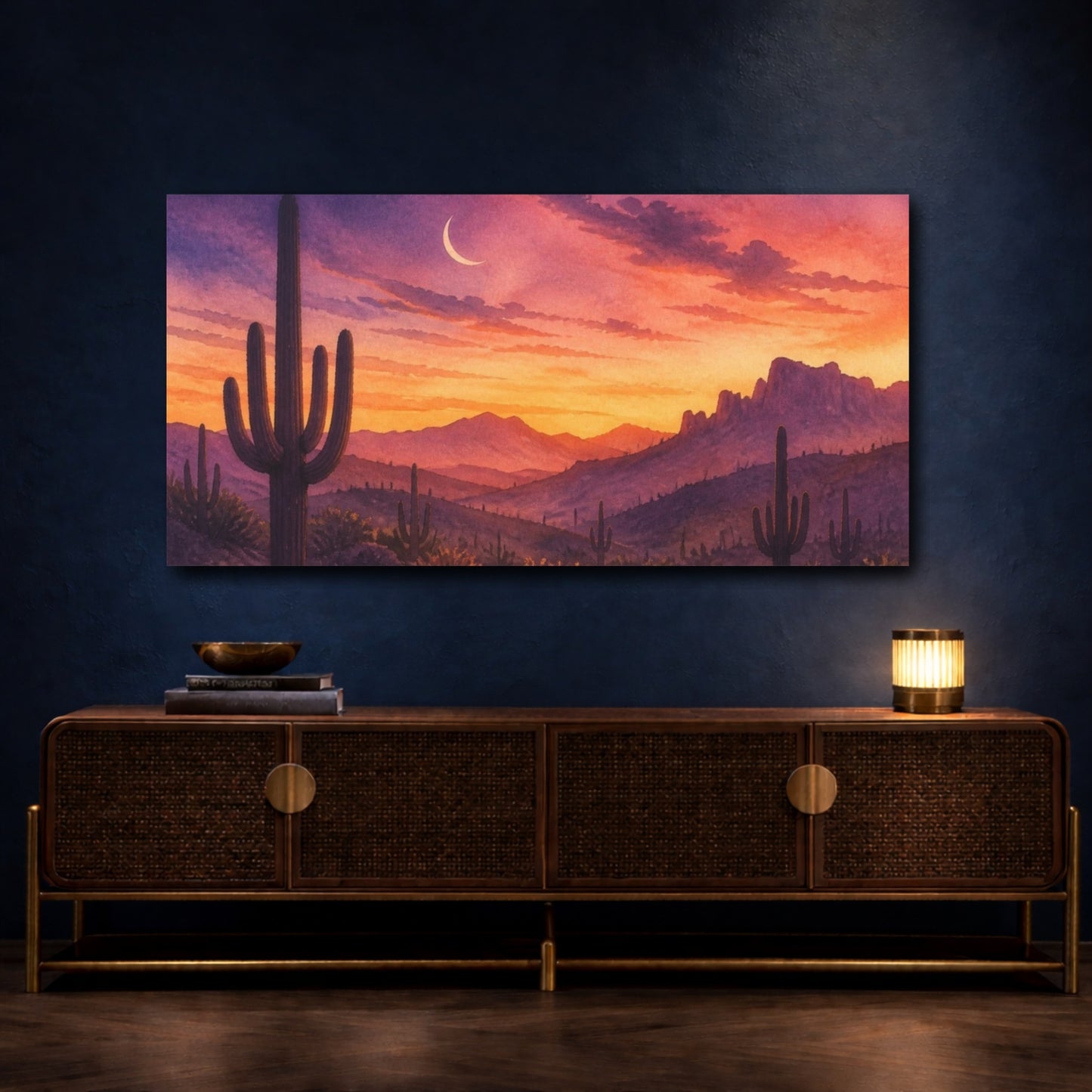 Mockup 4. Nature's Saguaro Sunset shown as canvas print