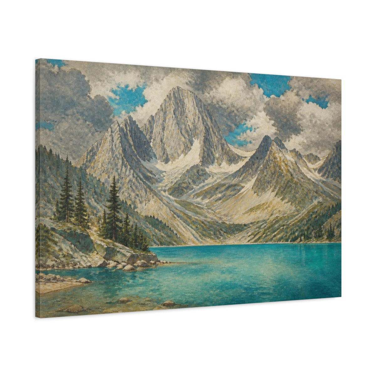 Main Mockup. Nature's Turquoise Lake shown as canvas print