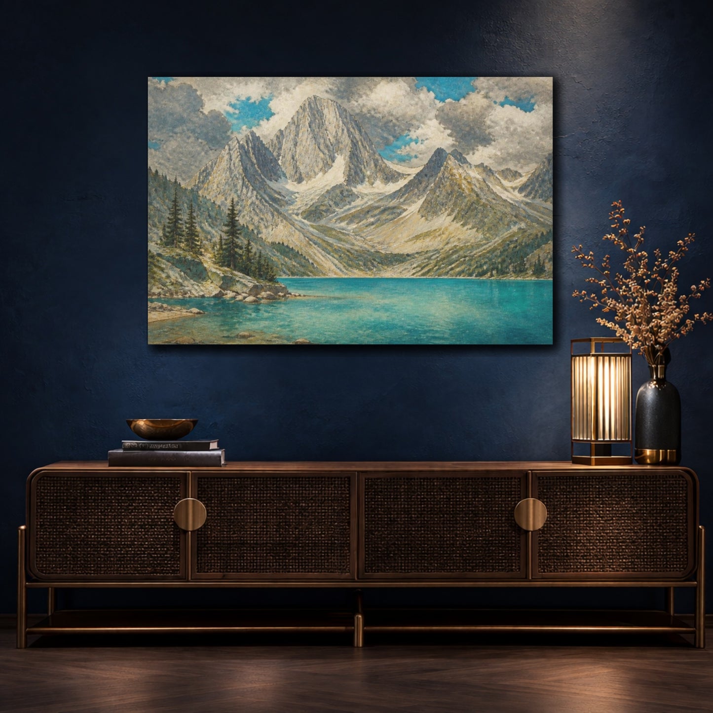Mockup 4. Nature's Turquoise Lake shown as canvas print