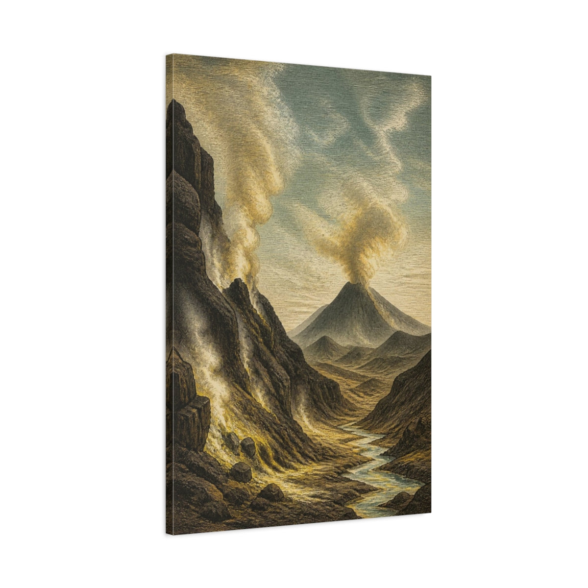 Main Mockup. Nature's Volcanic Valley shown as canvas print