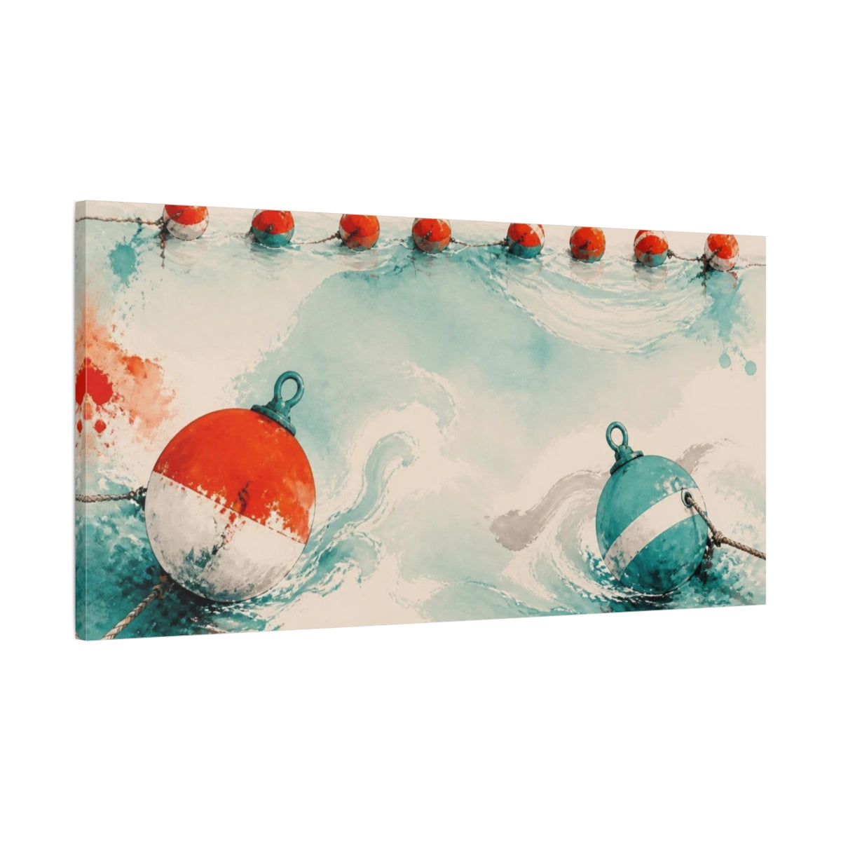 Main Mockup. Nautical Buoys In Turquoise shown as canvas print