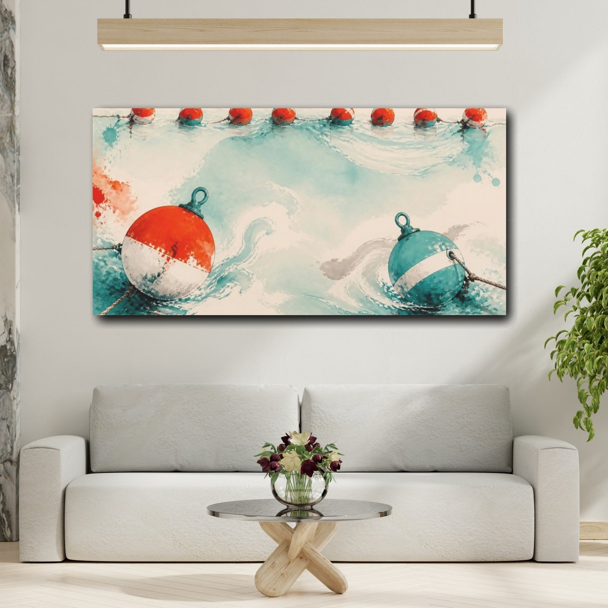 Mockup 2. Nautical Buoys In Turquoise shown as canvas print