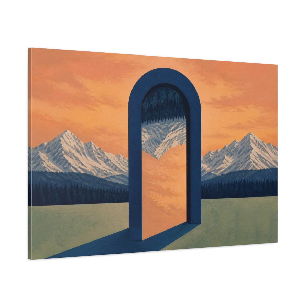 Side Mockup 1. Navy Arch Illusion shown as canvas print