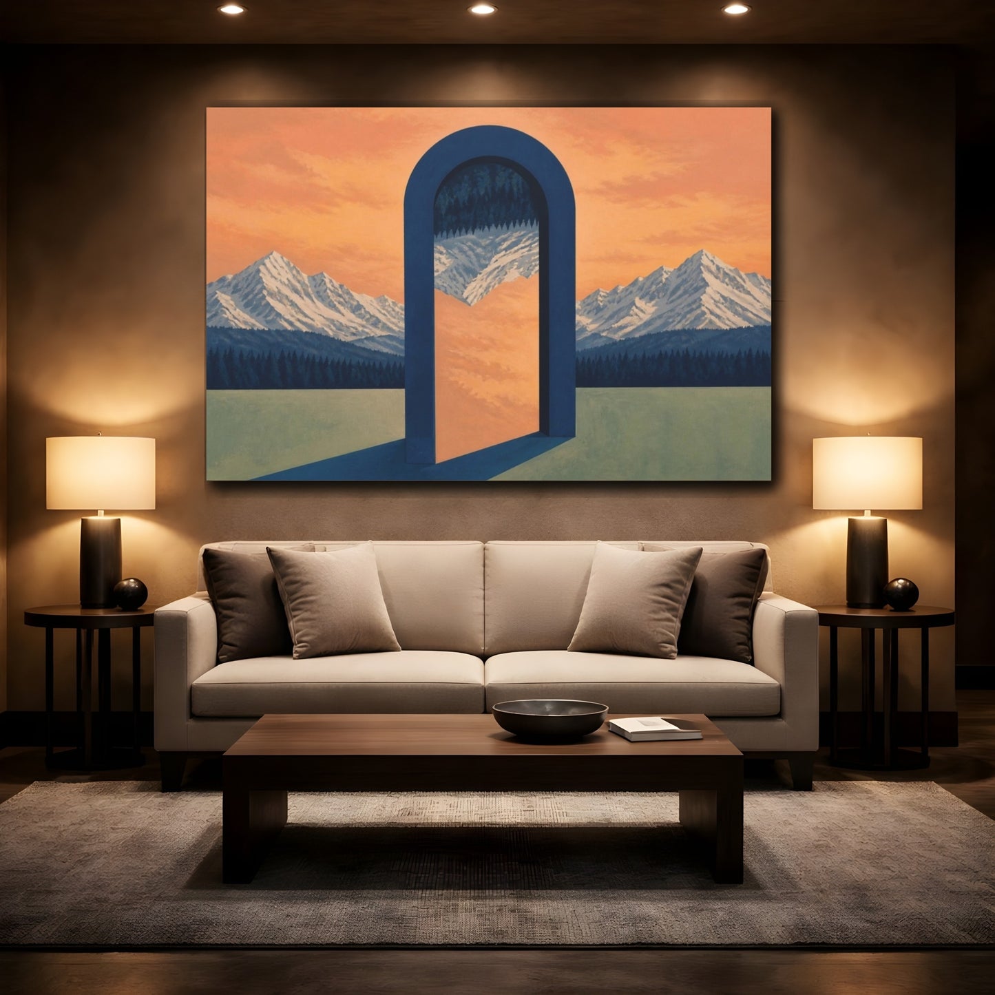 Mockup 2. Navy Arch Illusion shown as canvas print