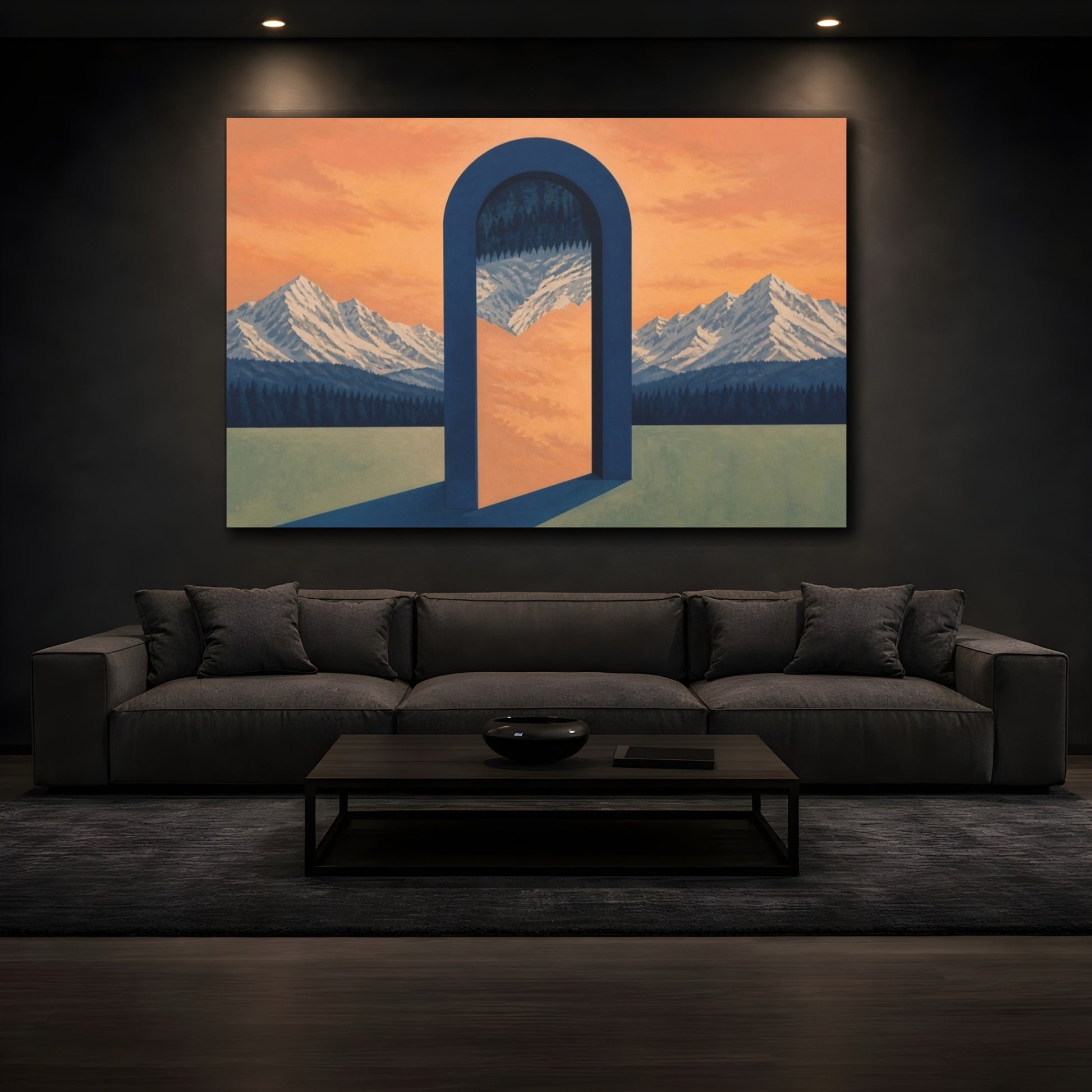 Mockup 3. Navy Arch Illusion shown as canvas print