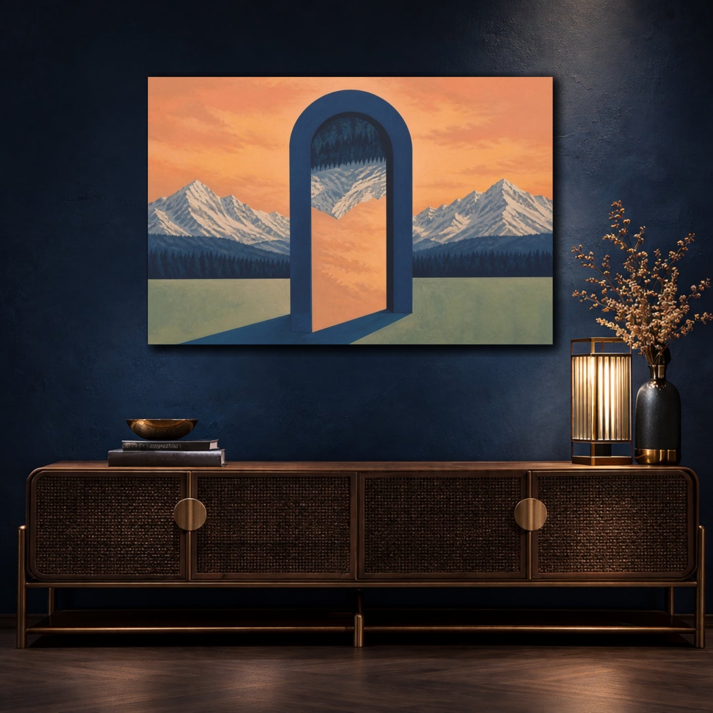 Mockup 4. Navy Arch Illusion shown as canvas print