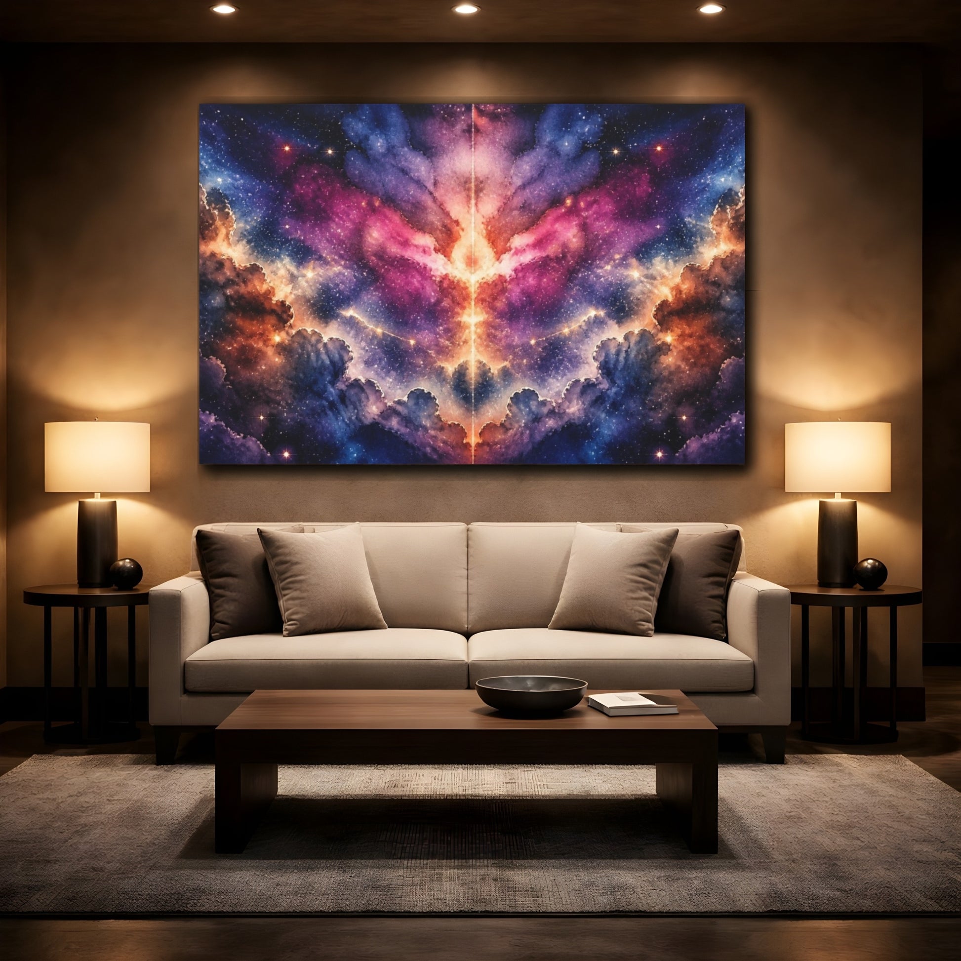 Mockup 2. Nebula Starburst Bloom shown as canvas print