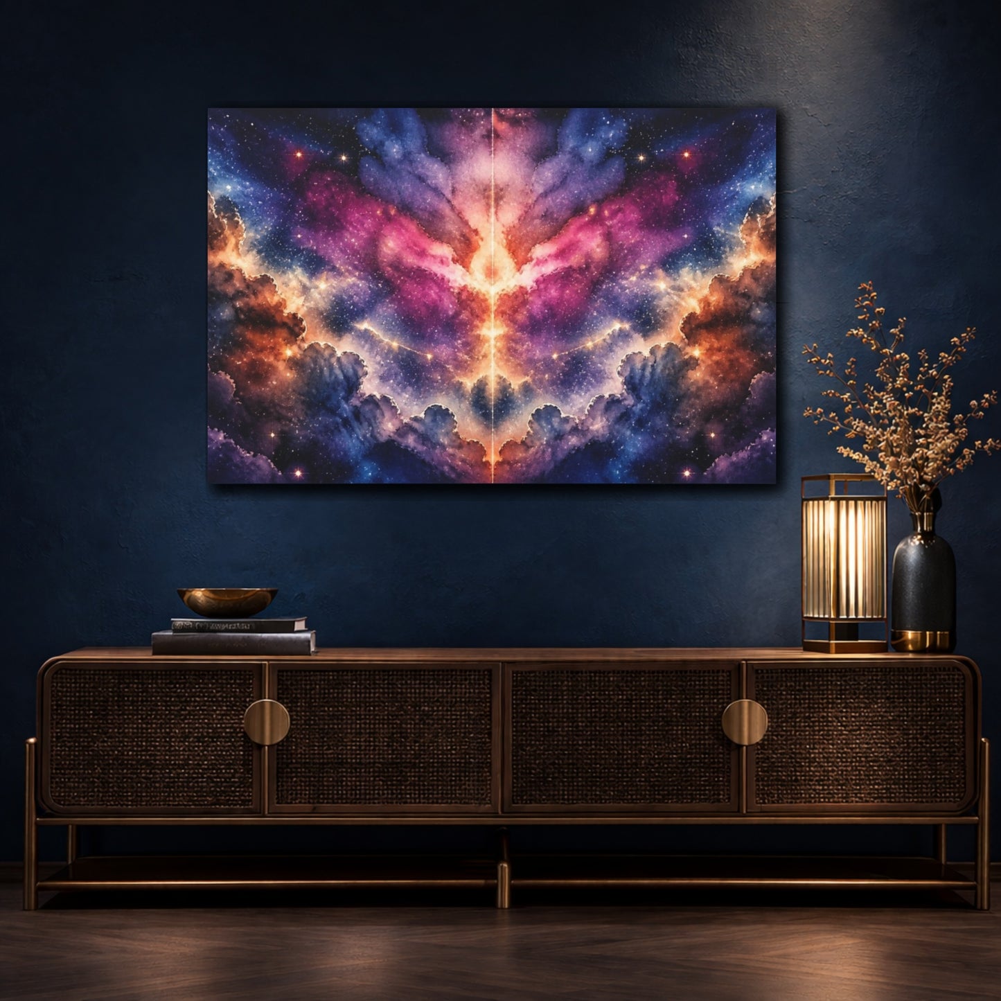 Mockup 4. Nebula Starburst Bloom shown as canvas print