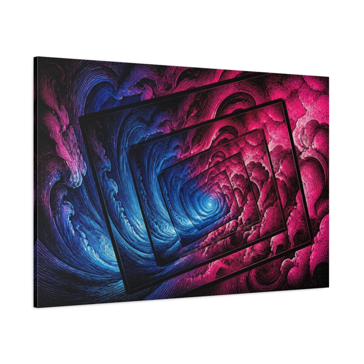 Side Mockup 1. Neon Illusion Vortex shown as canvas print