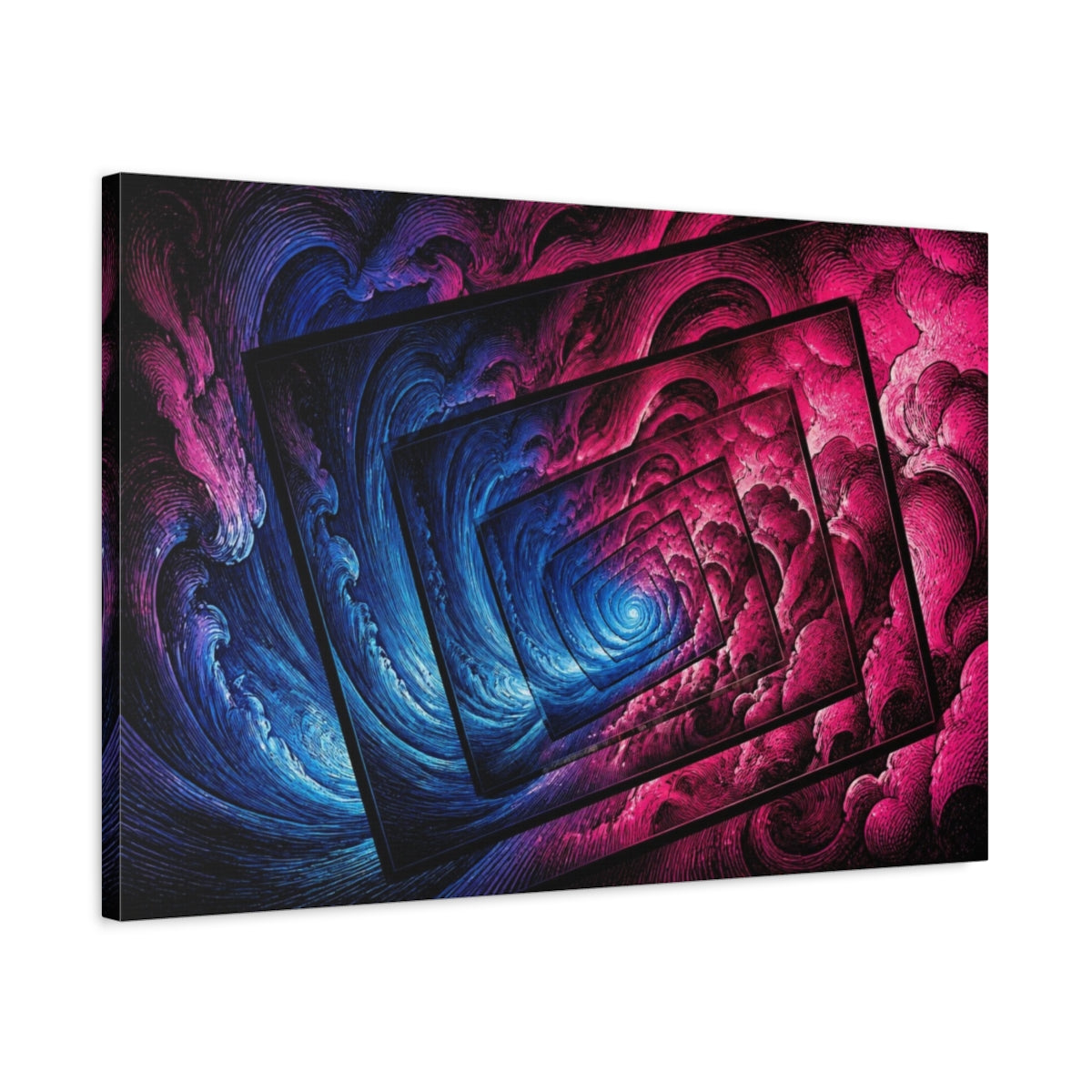 Side Mockup 2. Neon Illusion Vortex shown as canvas print