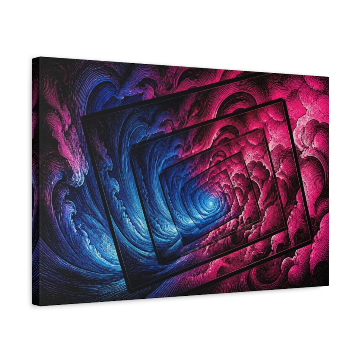 Side Mockup 3. Neon Illusion Vortex shown as canvas print