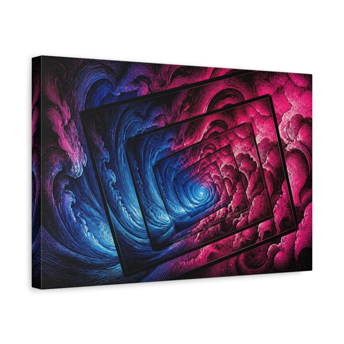 Side Mockup 4. Neon Illusion Vortex shown as canvas print