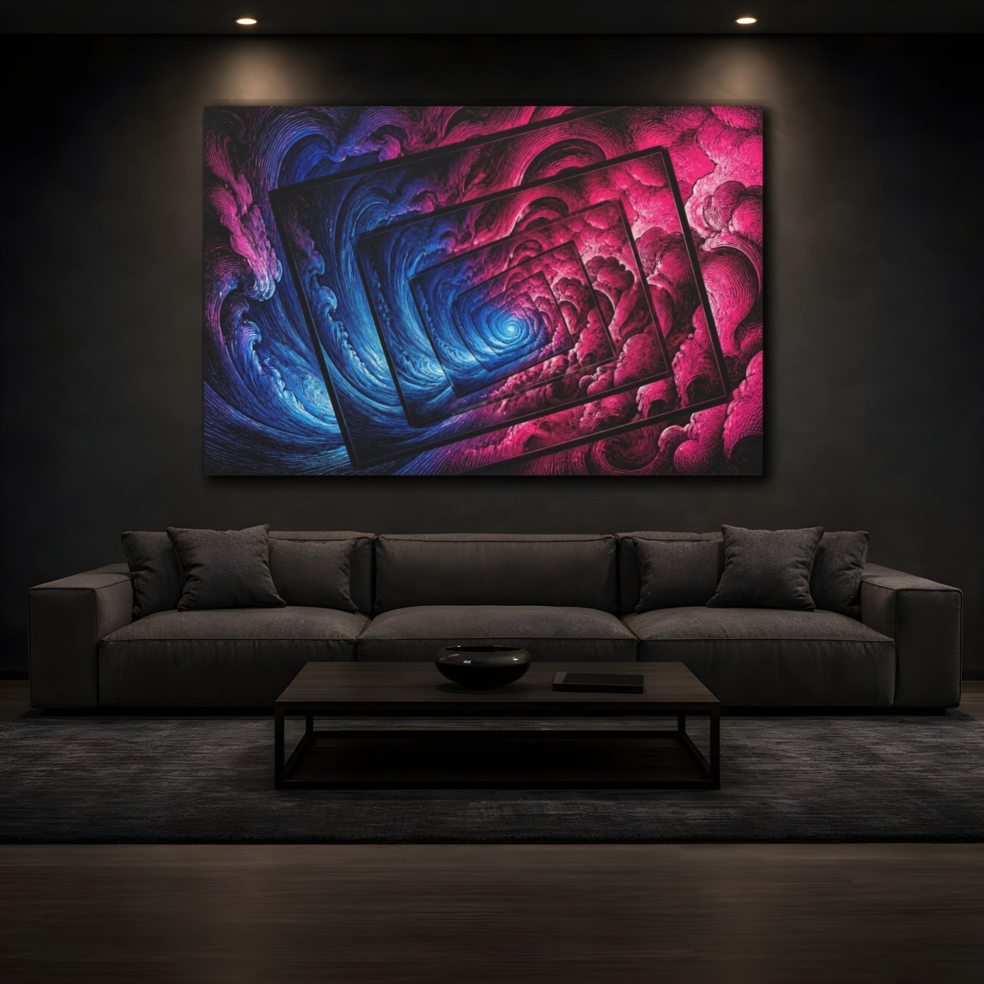 Mockup 3. Neon Illusion Vortex shown as canvas print