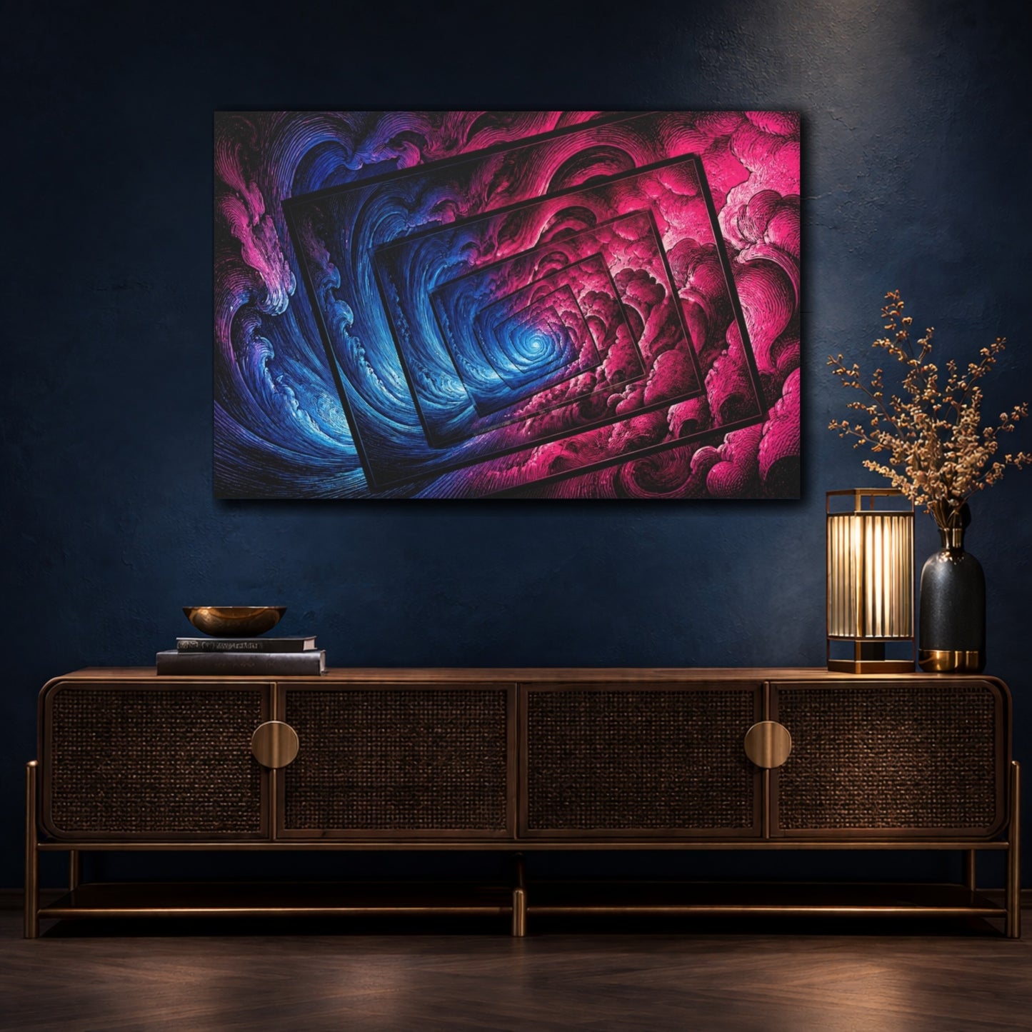 Mockup 4. Neon Illusion Vortex shown as canvas print