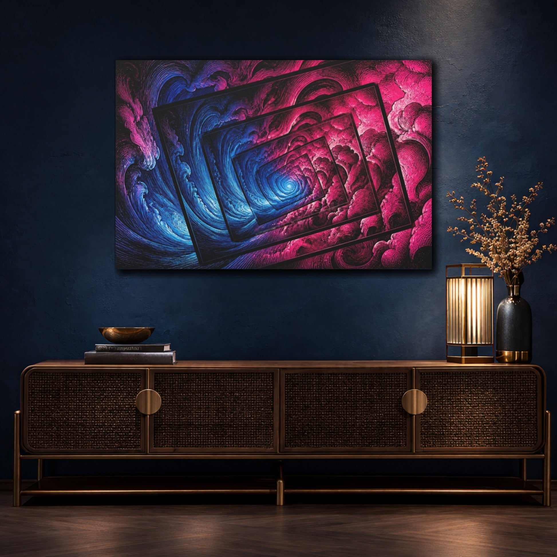 Mockup 4. Neon Illusion Vortex shown as canvas print