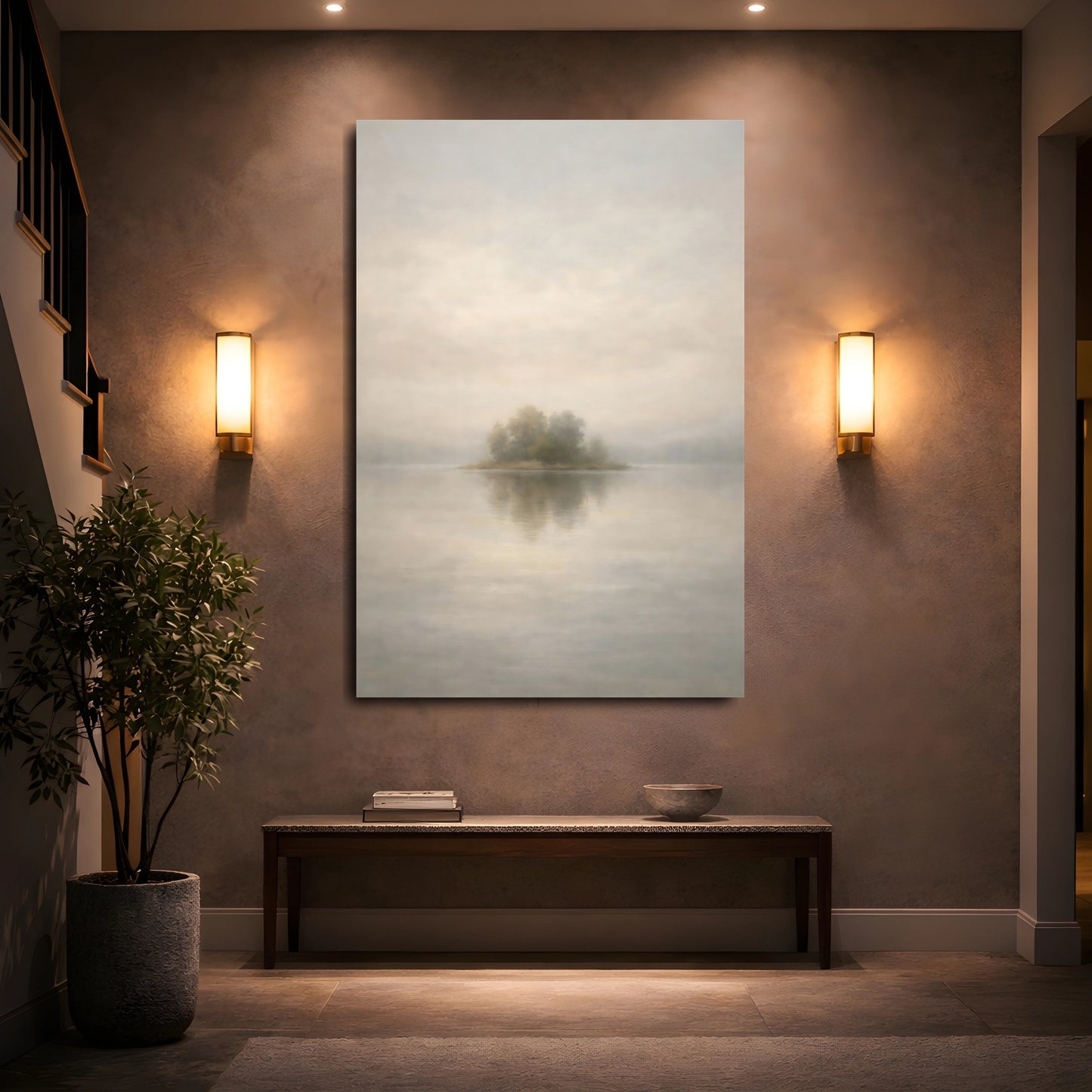 Mockup 4. Neutral Fog Line Horizon Thin shown as stretched canvas wall art