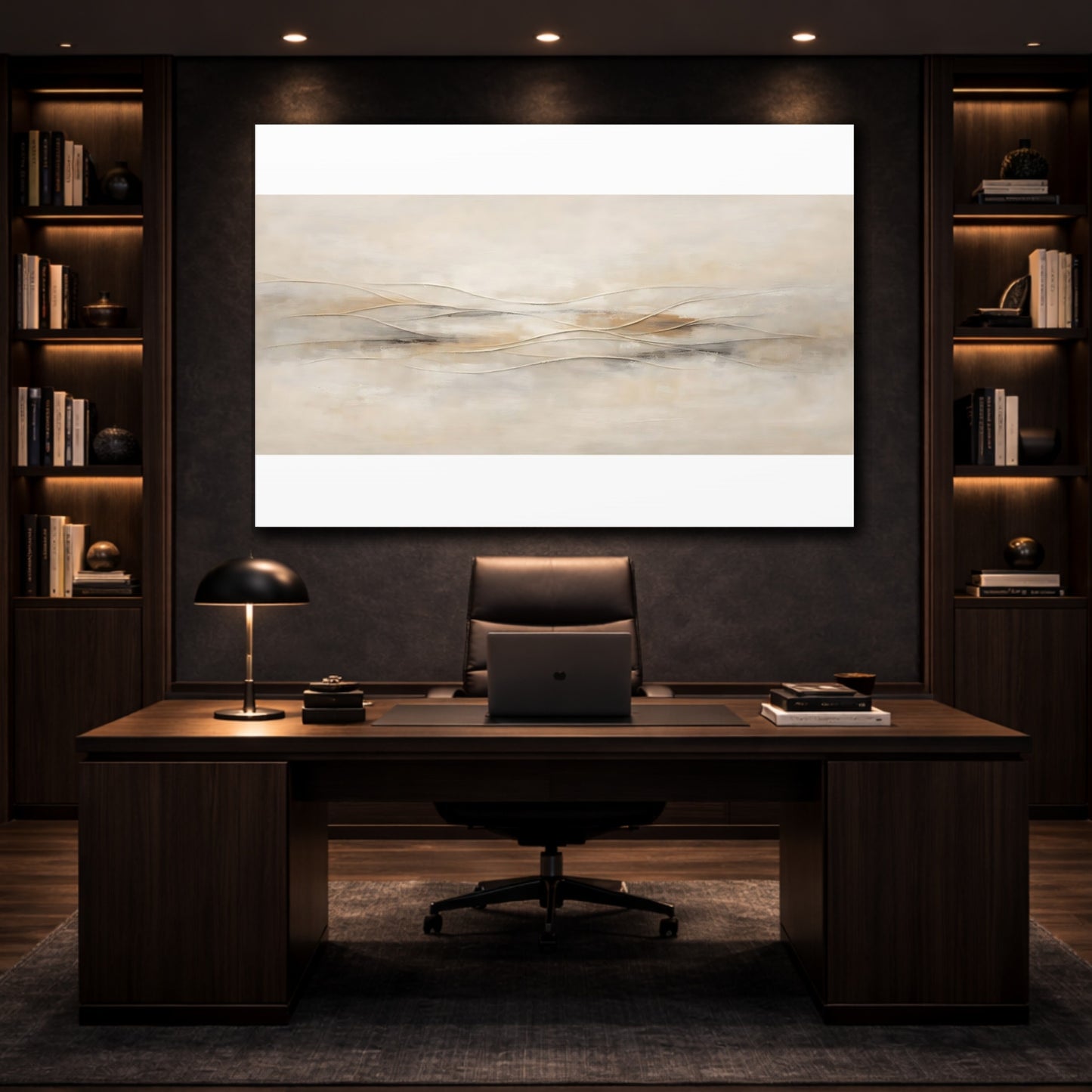 Mockup 4. Neutral Textured Abstract With Carved Lines shown as stretched canvas wall art