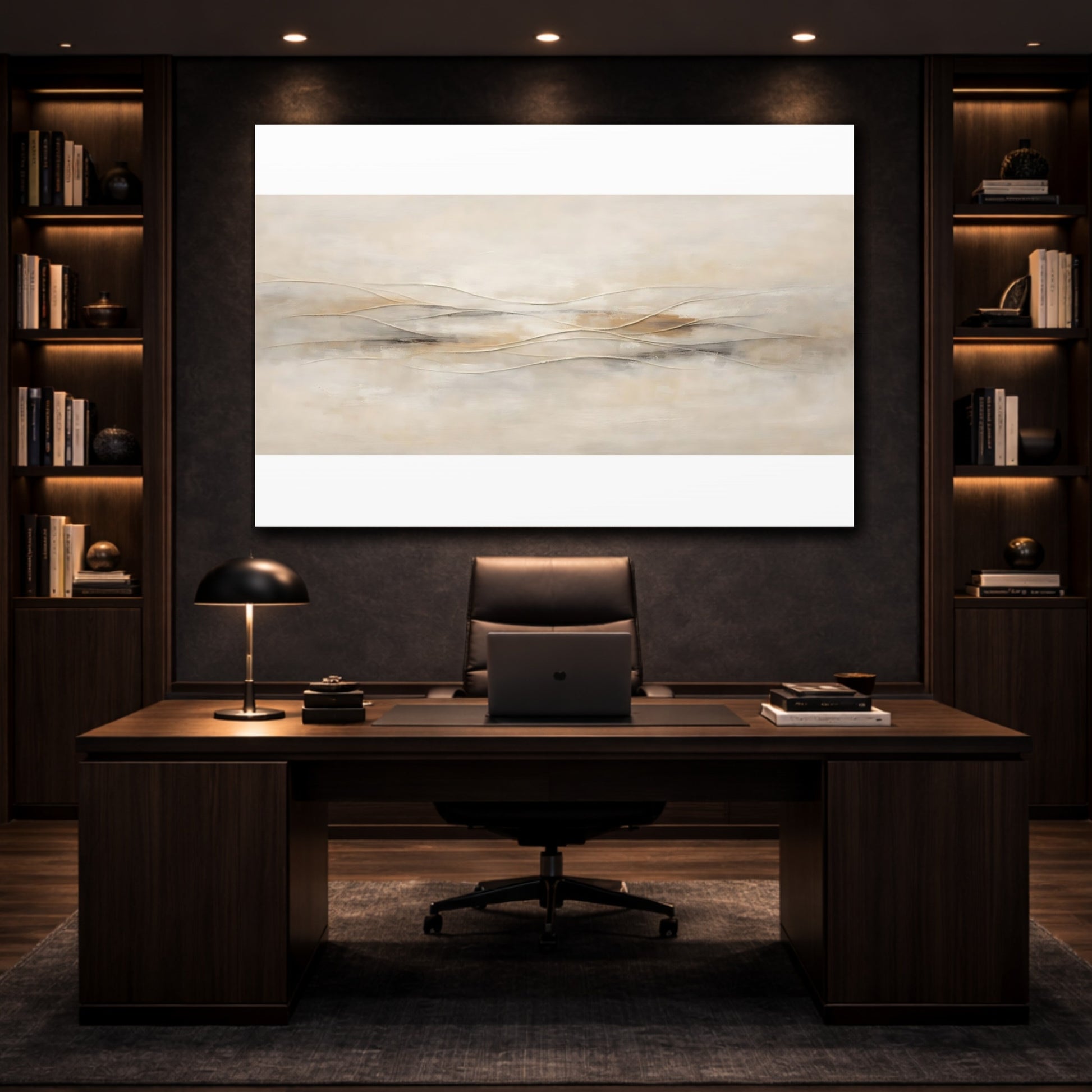 Mockup 4. Neutral Textured Abstract With Carved Lines shown as stretched canvas wall art