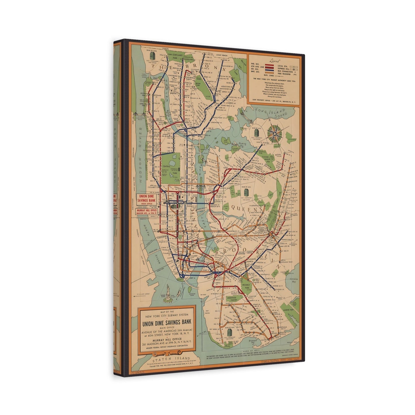 New York City Map Subway - Voorhies Canvas Wall Art Print