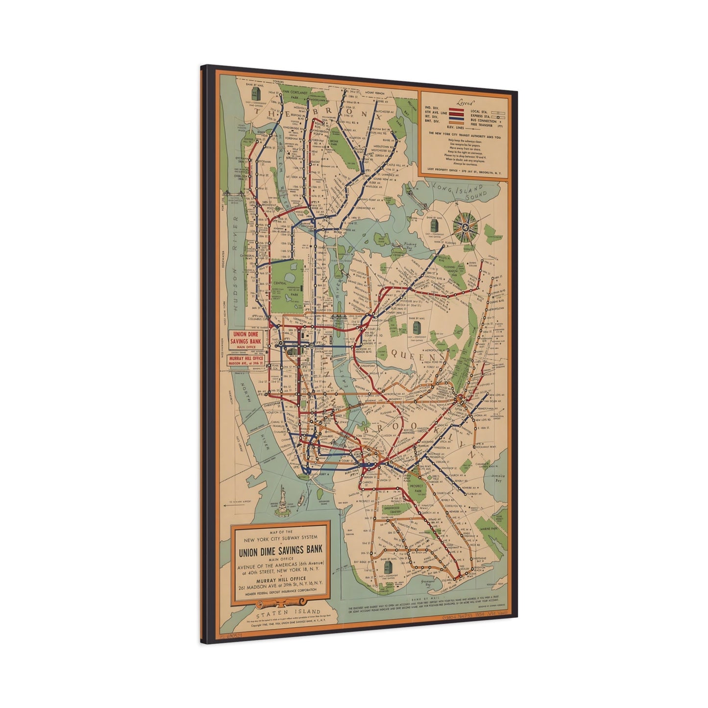 New York City Map Subway - Voorhies Canvas Wall Art Print