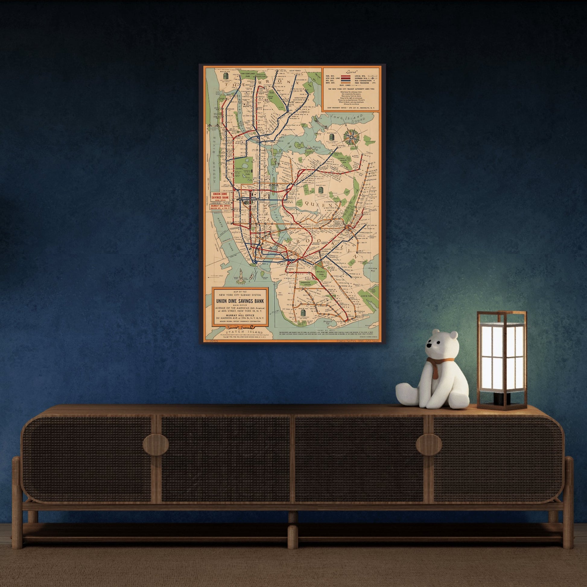 New York City Map Subway - Voorhies Canvas Wall Art Print