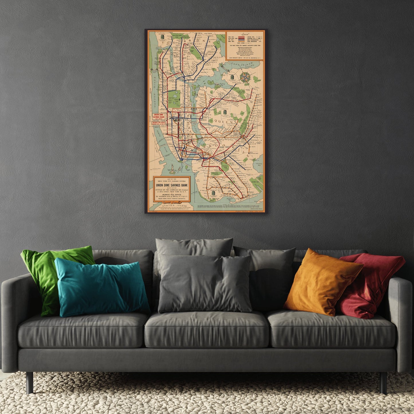 New York City Map Subway - Voorhies Canvas Wall Art Print