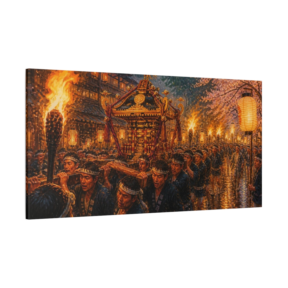 Side Mockup 2. Night Shrine Procession shown as canvas print
