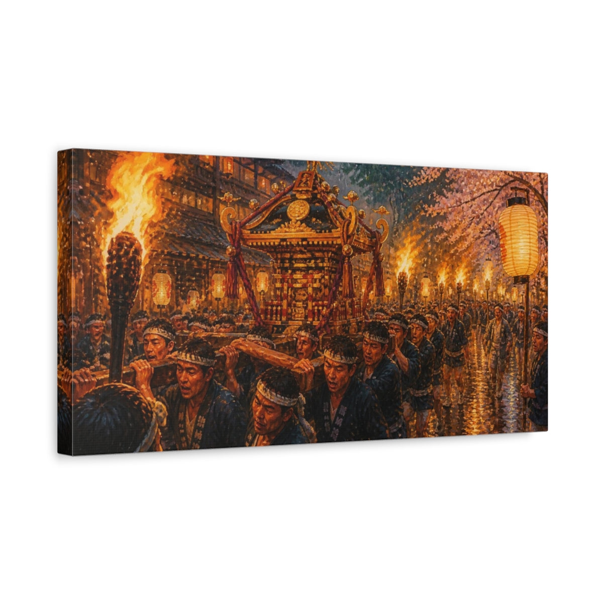 Side Mockup 3. Night Shrine Procession shown as canvas print