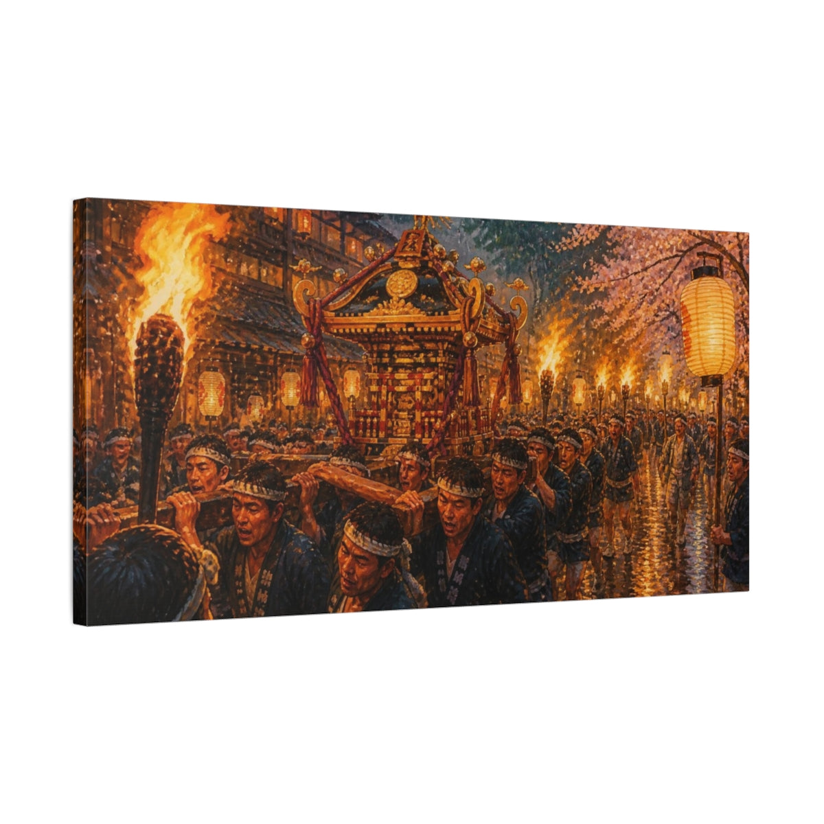 Side Mockup 1. Night Shrine Procession shown as canvas print