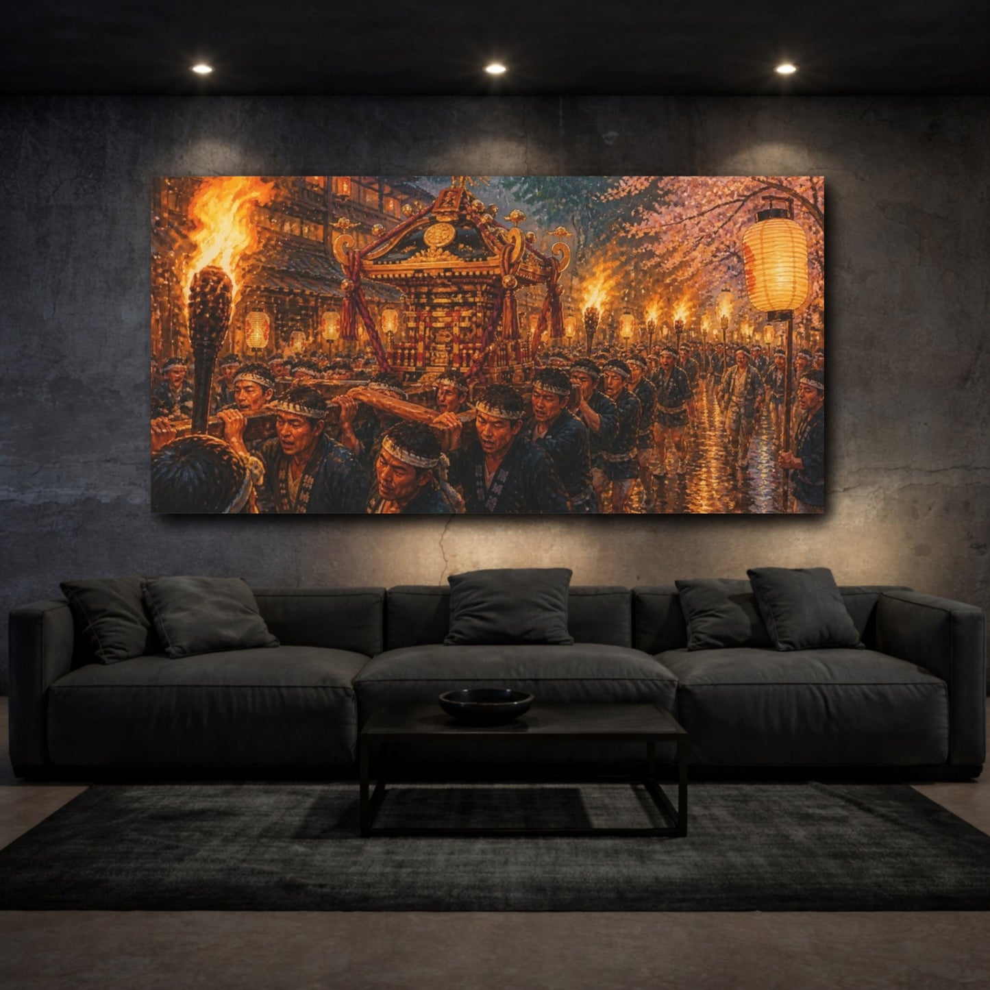 Mockup 3. Night Shrine Procession shown as canvas print
