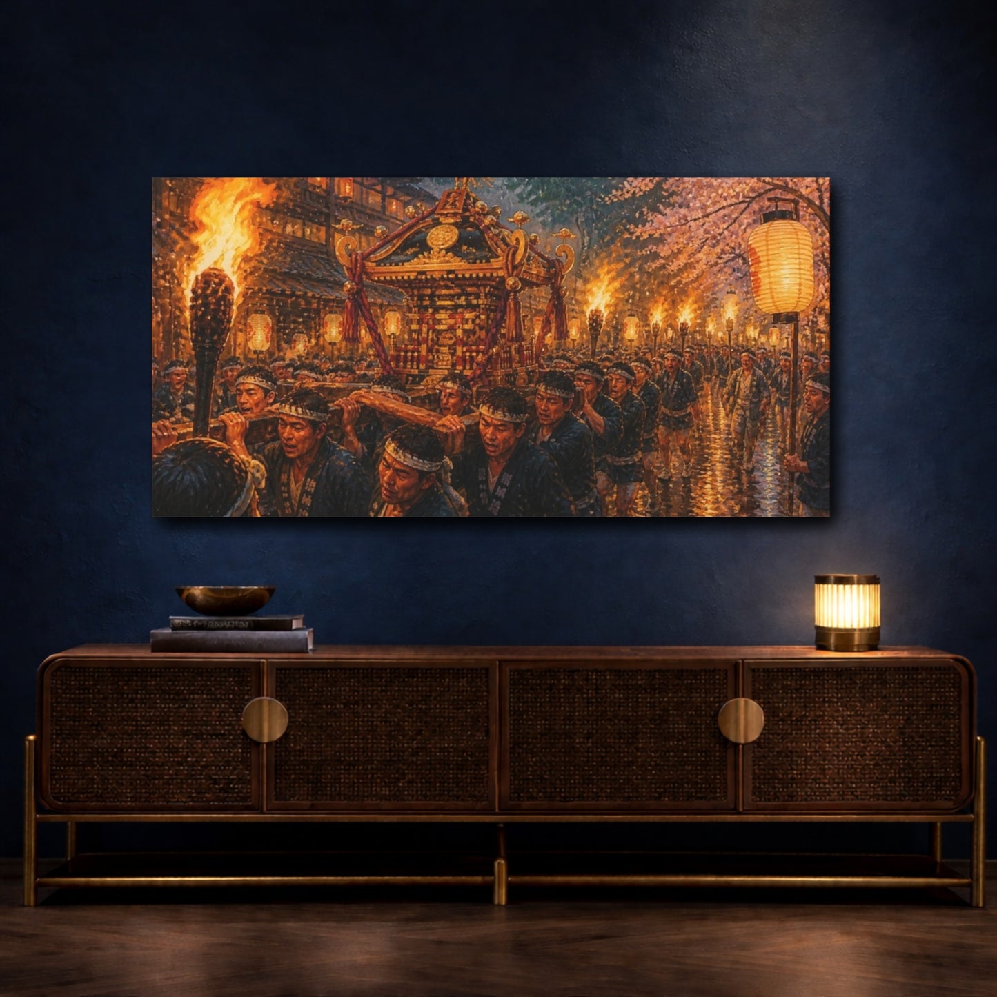 Mockup 4. Night Shrine Procession shown as canvas print