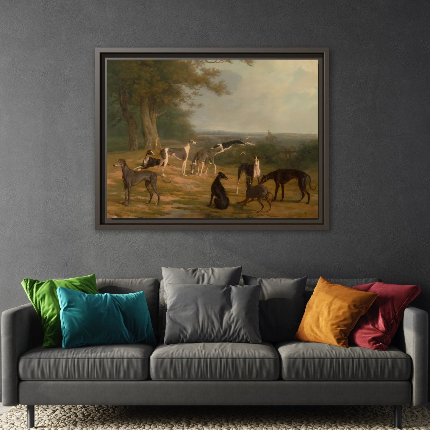 Nine Greyhounds Dog Canvas Print - Framed Dogs Wall Art by Jacques Laurent Agasse