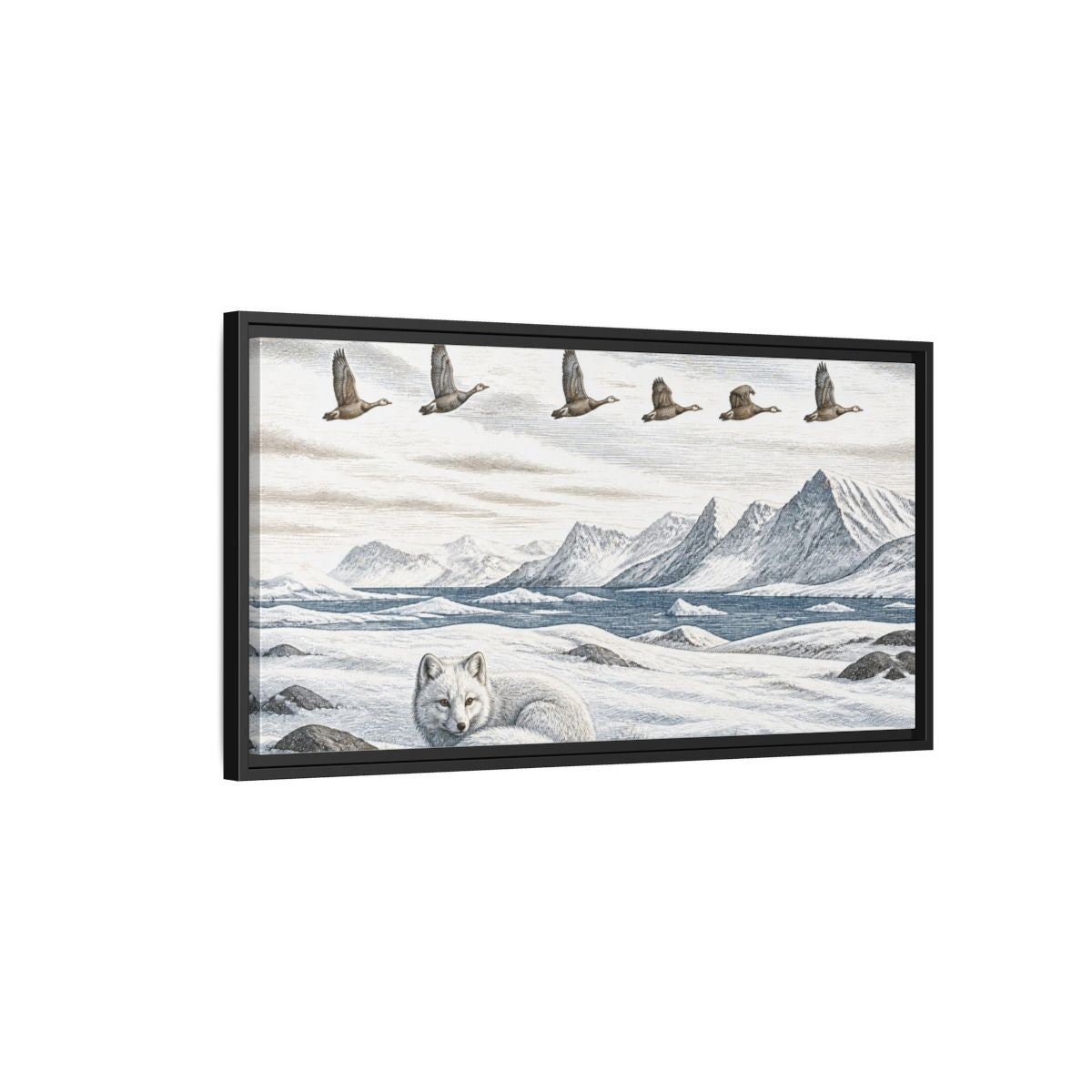 Side Mockup 2. Nordic Arctic Fox shown as framed canvas print