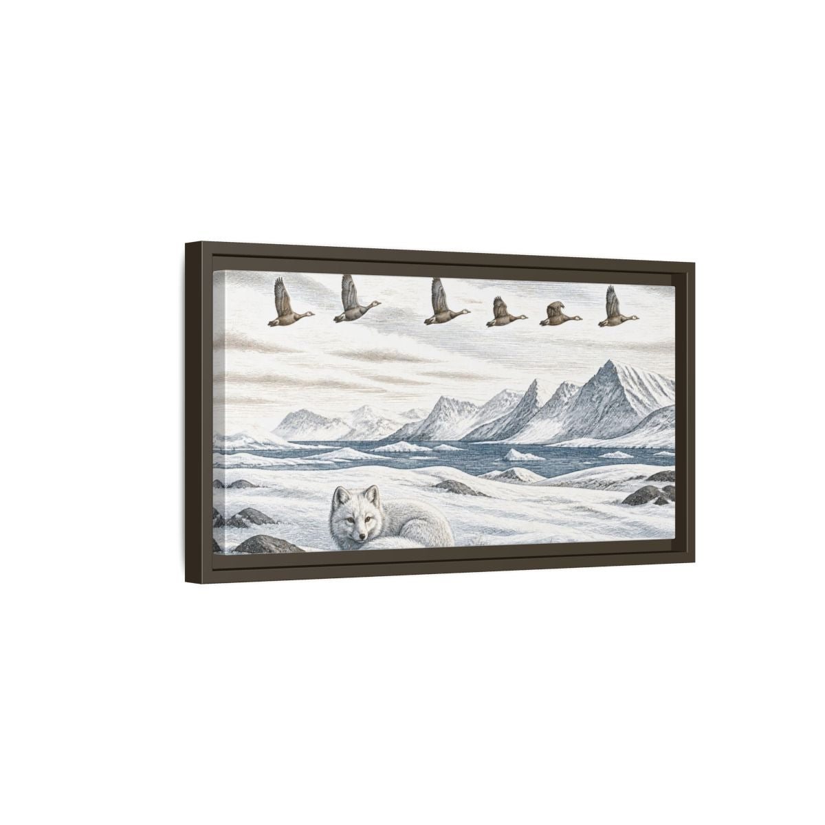 Side Mockup 7. Nordic Arctic Fox shown as framed canvas print