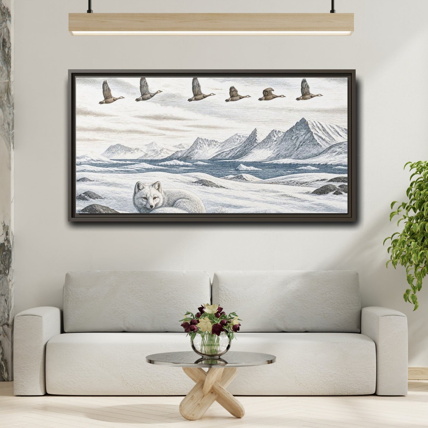 Mockup 2. Nordic Arctic Fox shown as framed canvas print