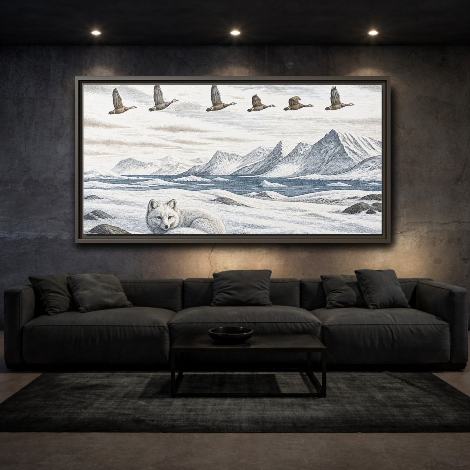Mockup 3. Nordic Arctic Fox shown as framed canvas print