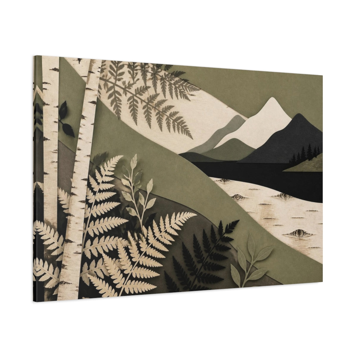 Side Mockup 1. Nordic Birch And Fern shown as canvas print