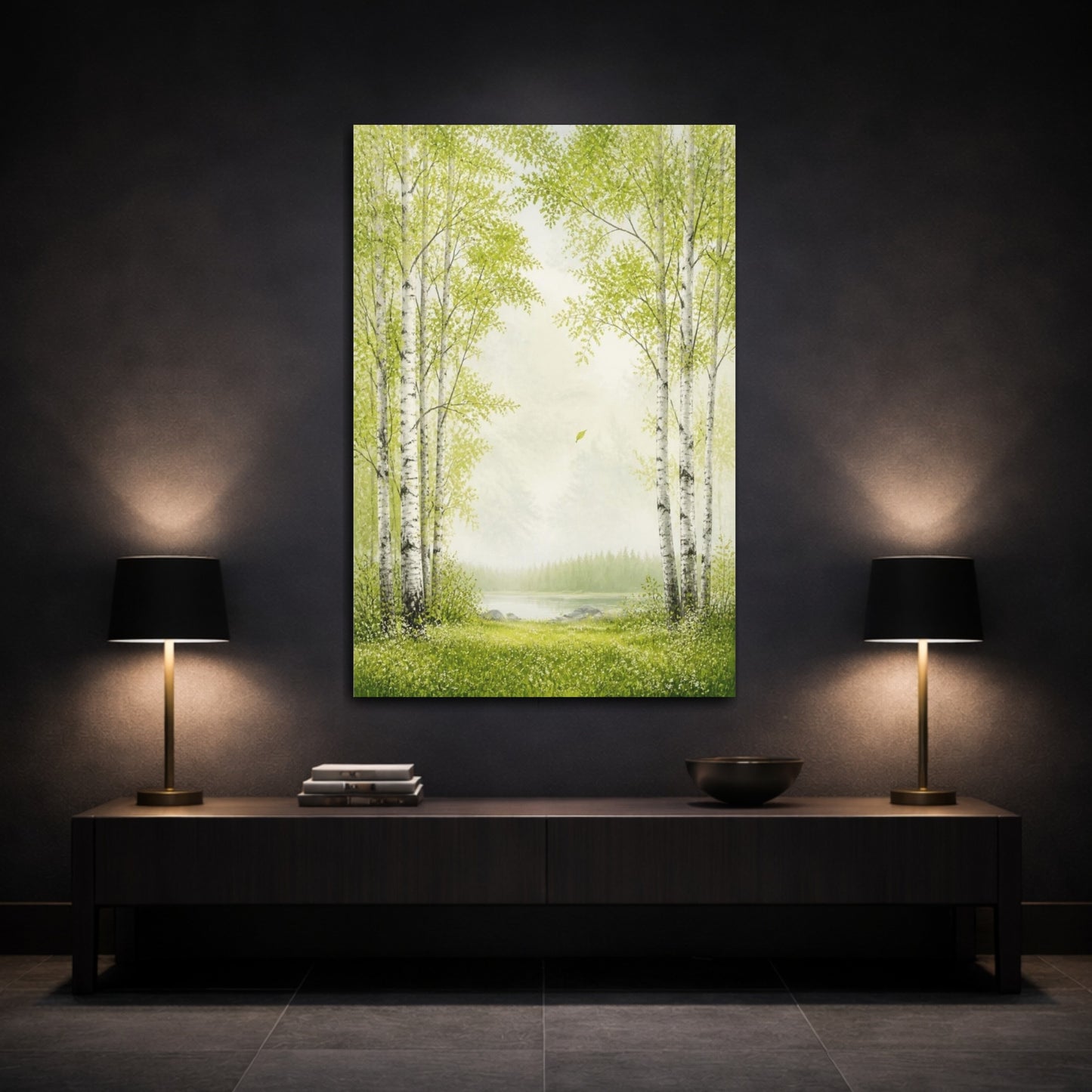 Mockup 3. Nordic Birch Grove shown as canvas print