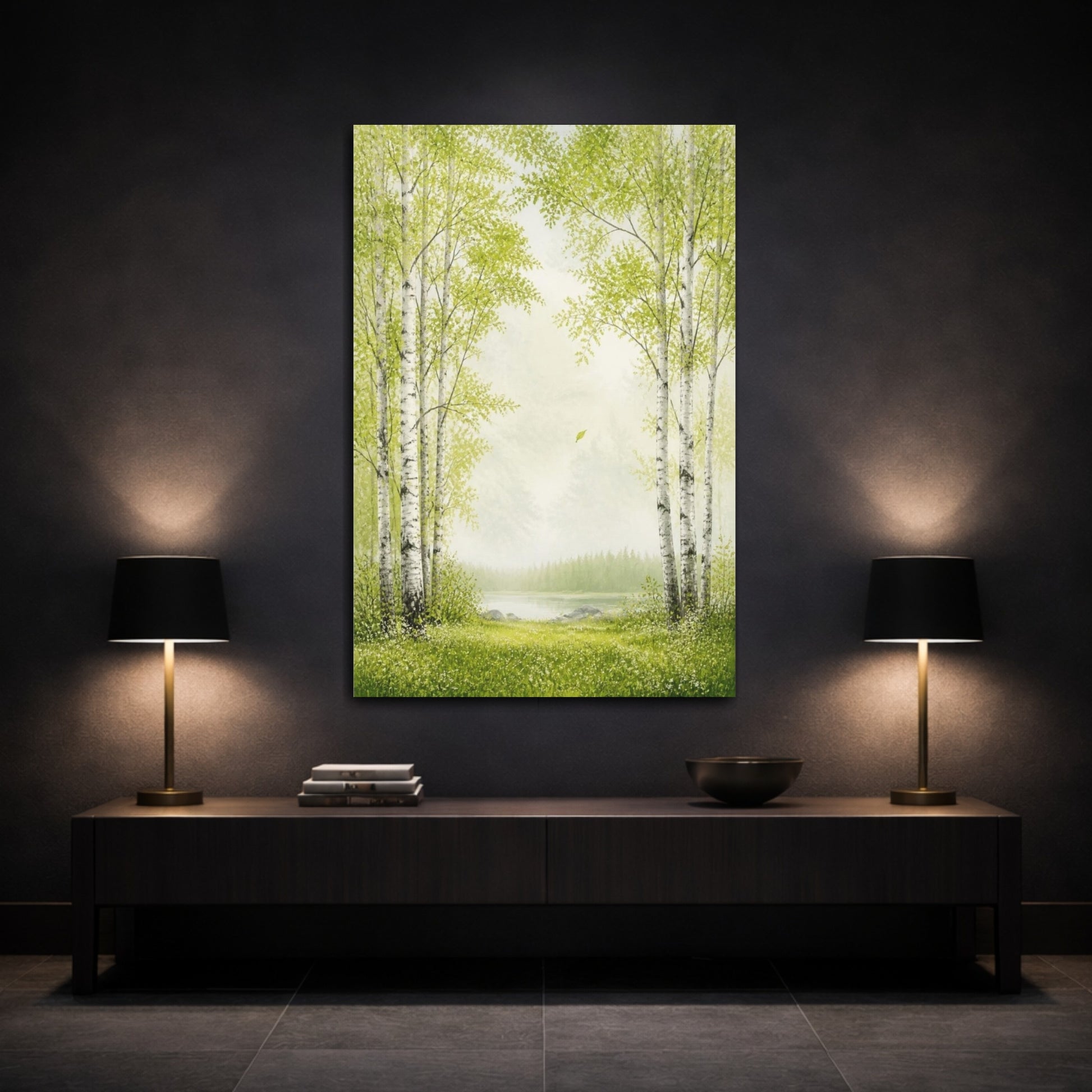 Mockup 3. Nordic Birch Grove shown as canvas print