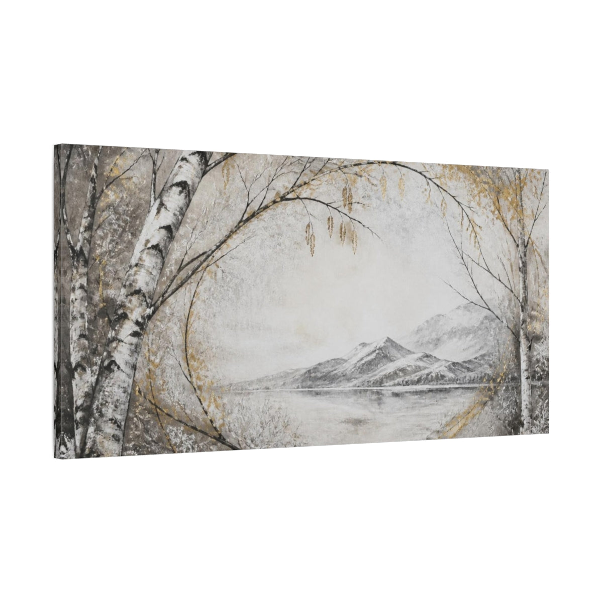 Main Mockup. Nordic Birch Lake shown as canvas print