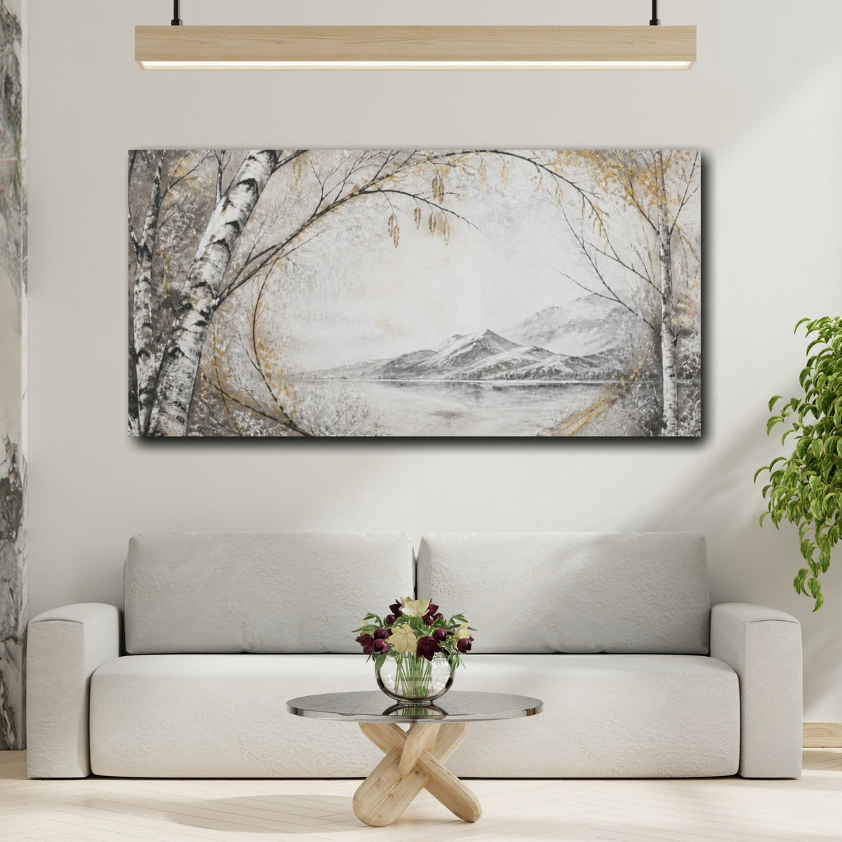 Mockup 2. Nordic Birch Lake shown as canvas print