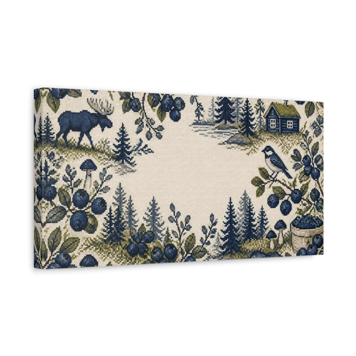 Side Mockup 3. Nordic Blueberry Sprigs shown as canvas print