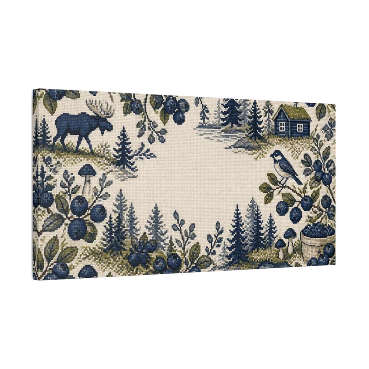 Side Mockup 1. Nordic Blueberry Sprigs shown as canvas print
