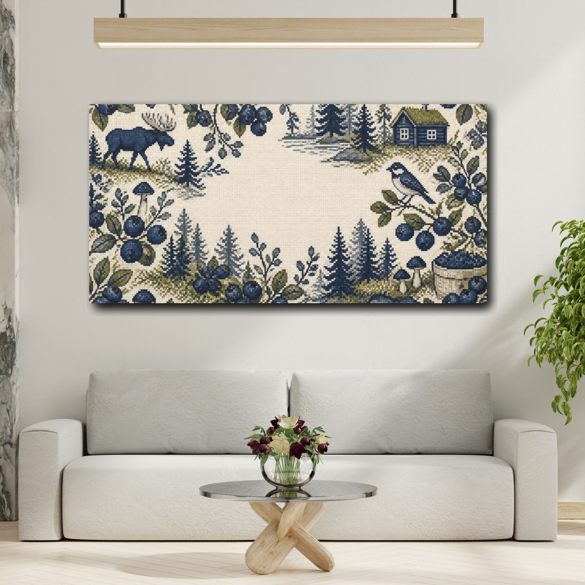 Mockup 2. Nordic Blueberry Sprigs shown as canvas print